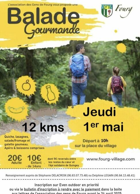 Balade Gourmande jeudi 1 mai 2025 départ à 10 h organisée par les Gens de Fourg